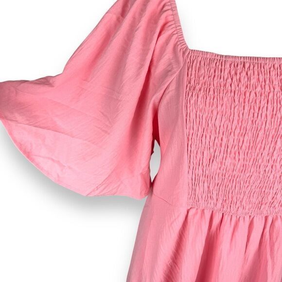 Smocked Pink Babydoll Dress Womens Size XL‎ Flutter Flowy Coquette Dollette - Picture 8 of 11